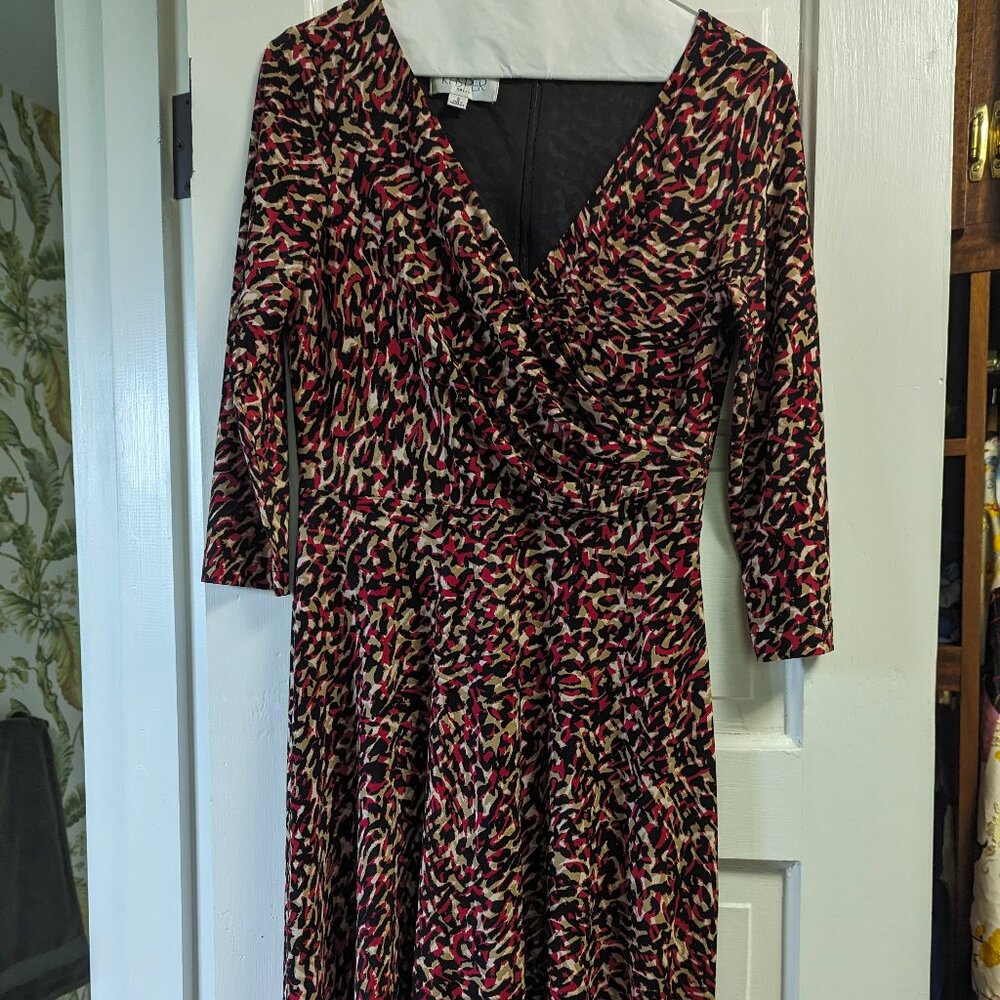 Kasper Red, Black and Tan print dress